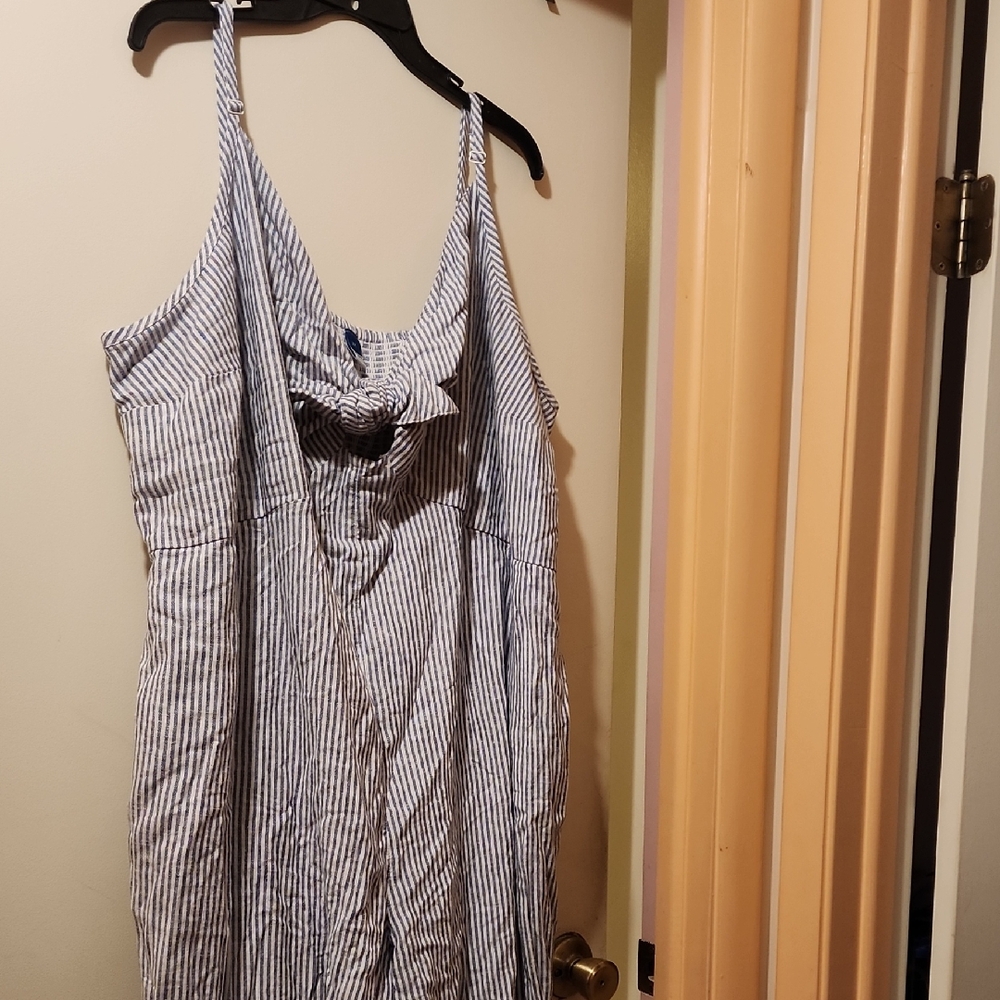 Old Navy Blue And White Stripe Linen Jumpsuit Wide Leg 3X